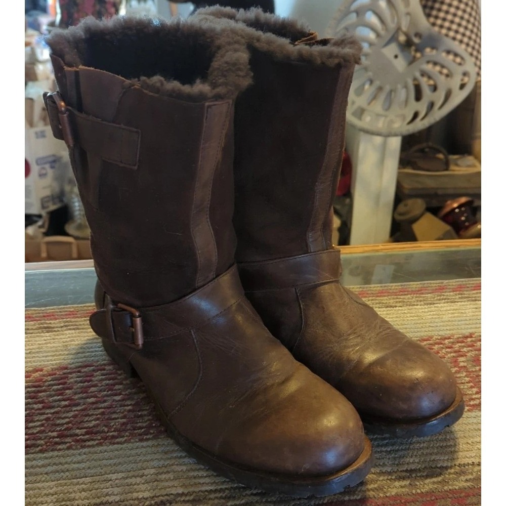 Australia Luxe Easy Rider Boots 11‎ M Brown Genuine Sheepskin Shearling EasyMoc